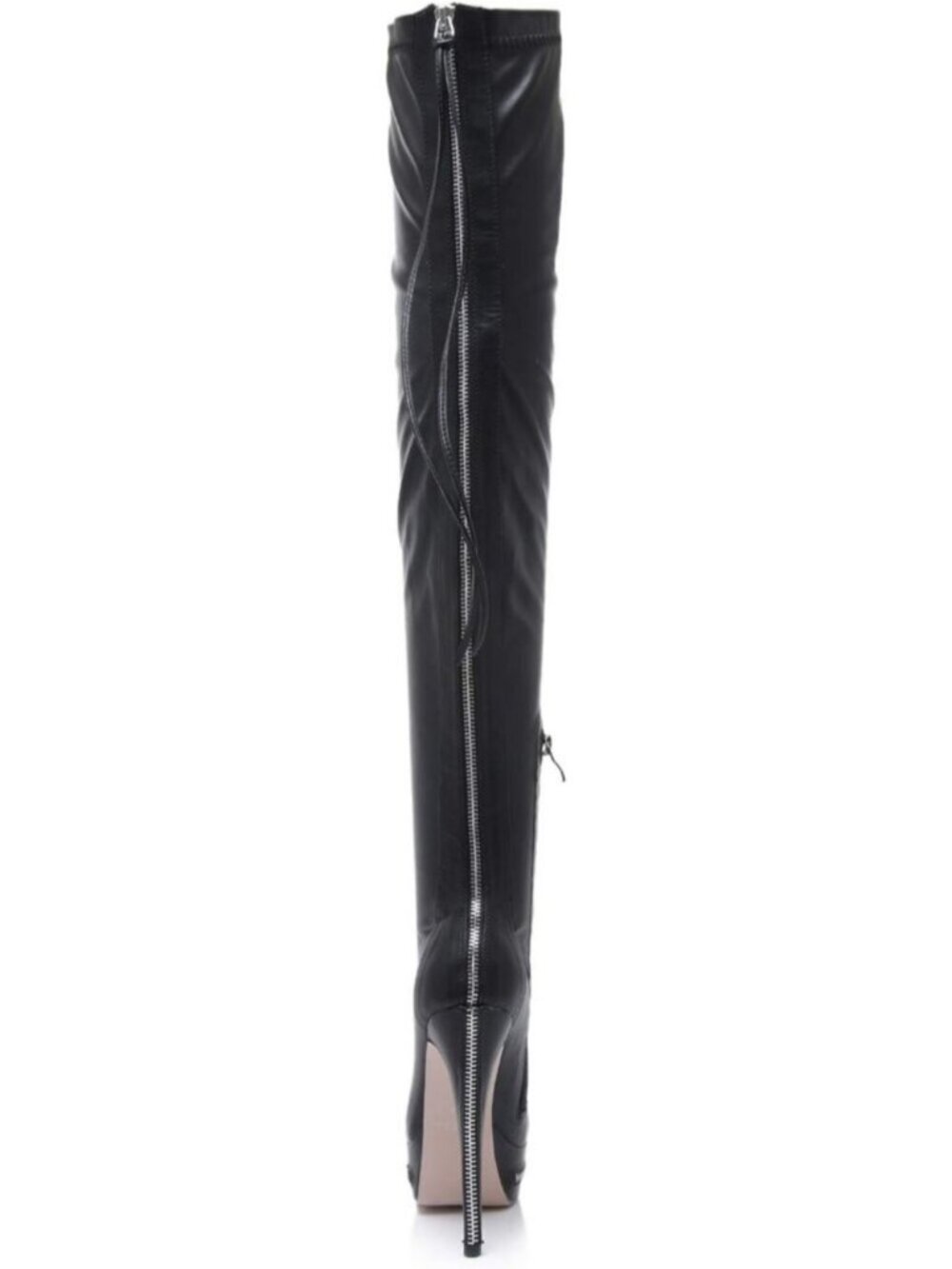 Women's Black PU Over Knee High Boot Round Toe Thigh High Bootie Motorcycle Boot - Picture 5 of 6